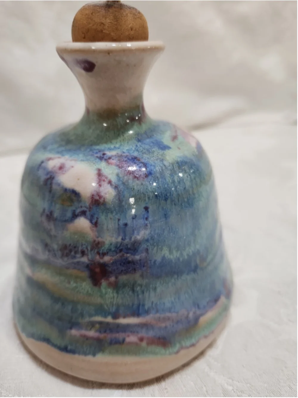 Hand Made Pottery Oil Lamp Signed, Blue, Lavendar, EUC